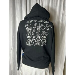 BTS Map of the Soul Tour Black Graphic Hoodie Womens Large Blue Logo Official